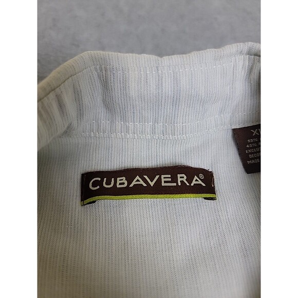 Cubavera Shirt Mens XL Blue Stripe Button Liene Blend Lightweight Embroidered - Picture 2 of 12